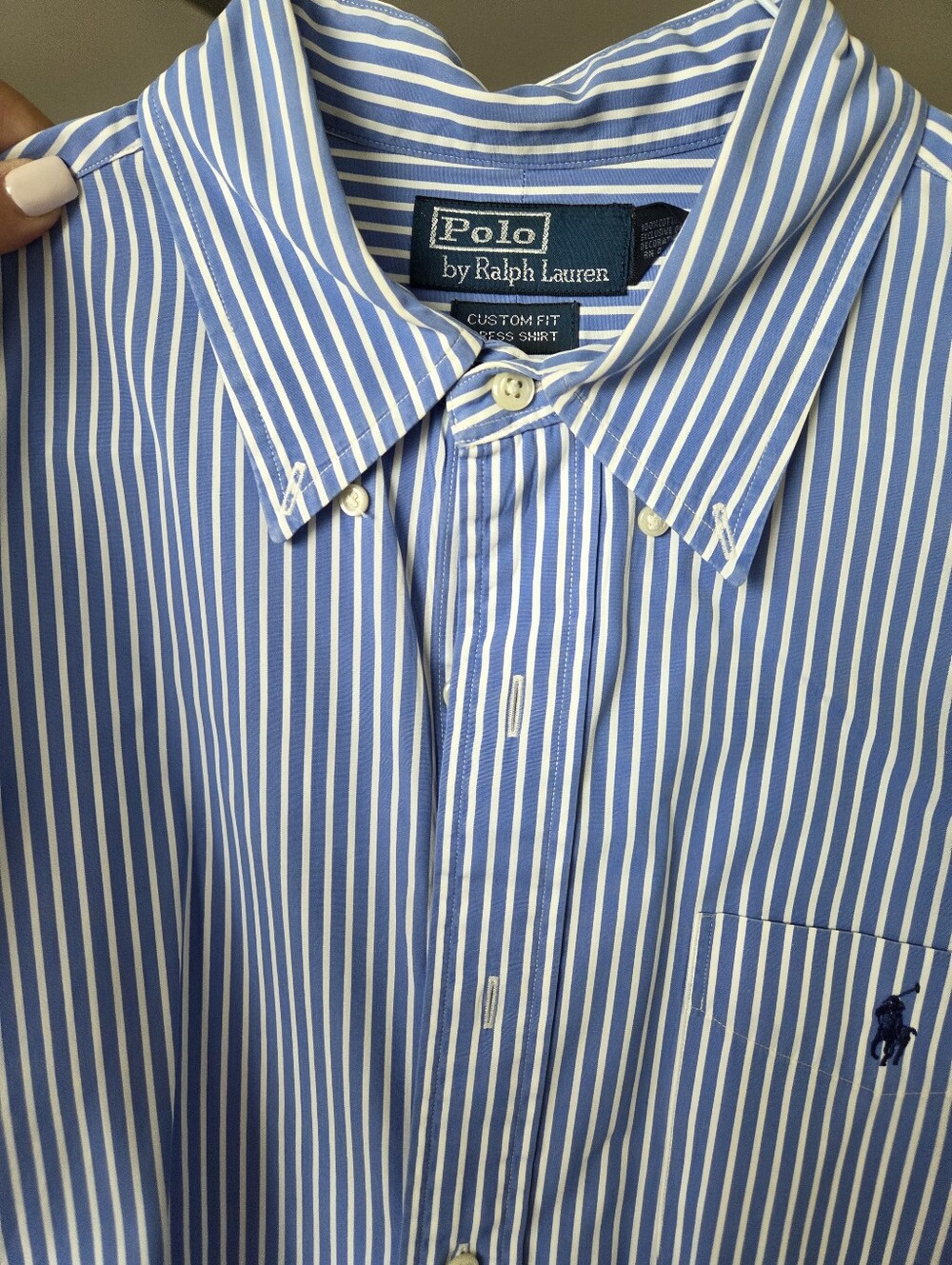 Men's Polo by Ralph Lauren Blue and White Striped Button-Down Short Sleeve Shirt